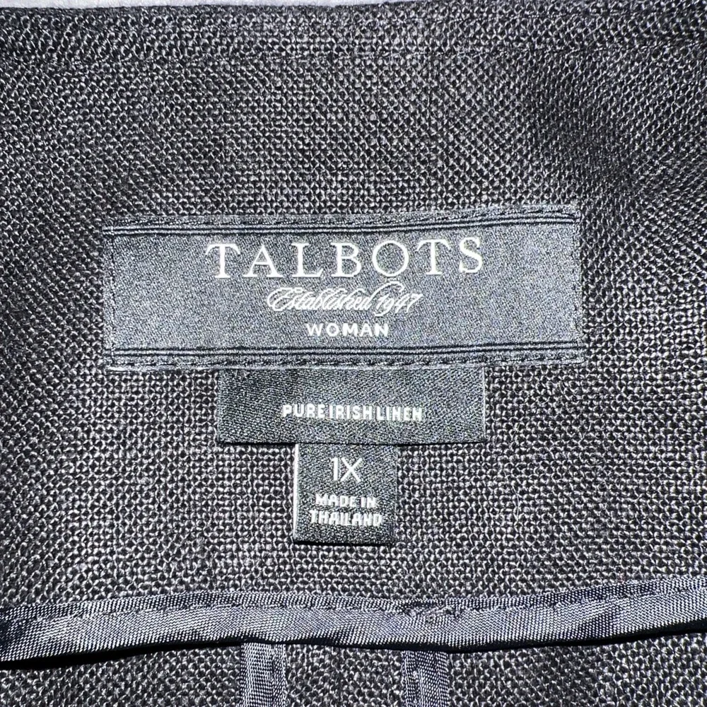 Talbots Duster Jacket Women Sz 1X Black 100% Pure Irish Linen Single Button Coat